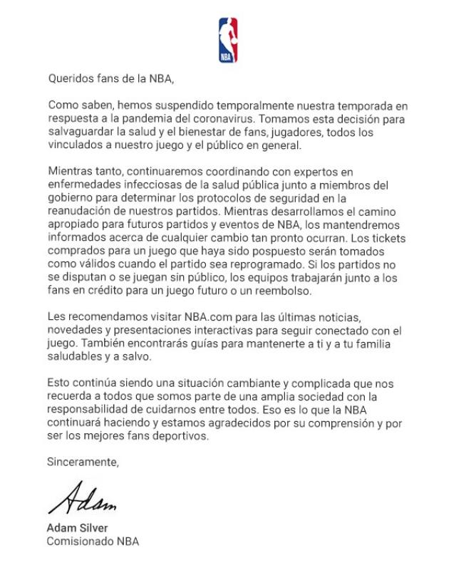 Adam Silver: �Por supuesto que es una posibilidad que la temporada no se reanude�